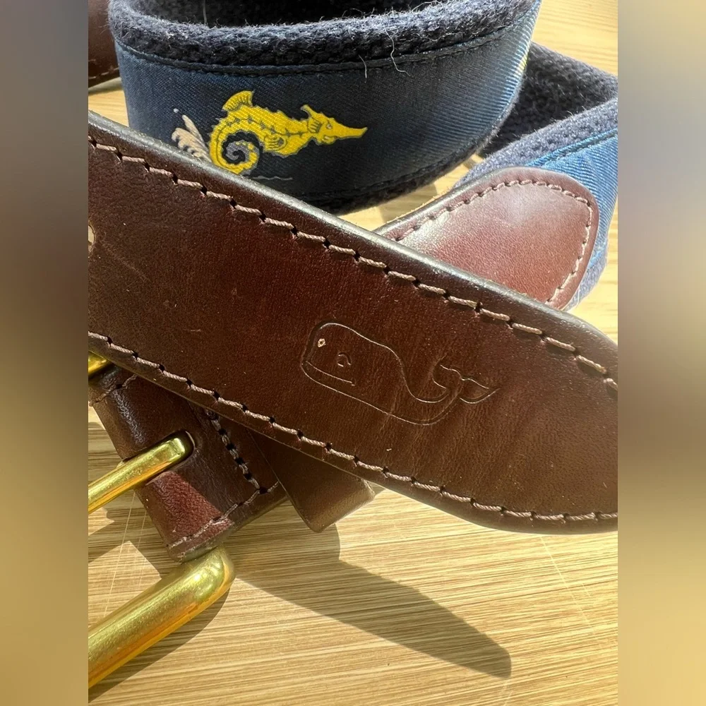 Vineyard Vines Belt Boys Club Navy & Yellow Seahorse Sz 28 Preowned Preppy Coast